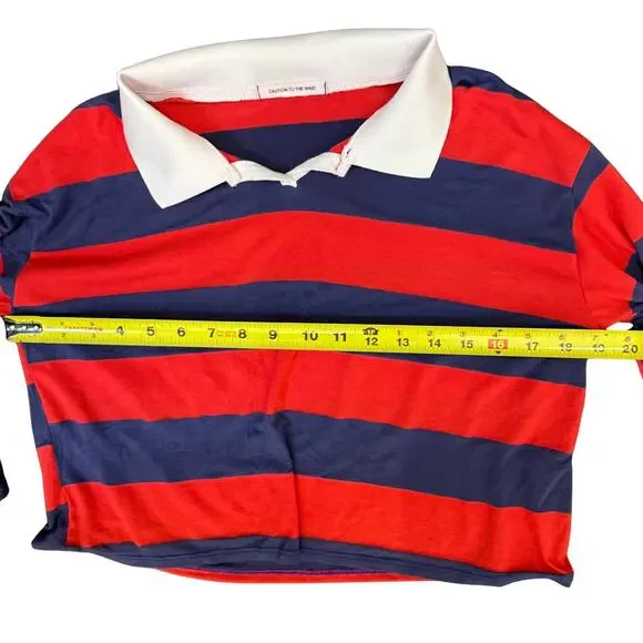 Cropped Striped Long Sleeve Polo | Women's XL | Caution to the Wind - Picture 4 of 7